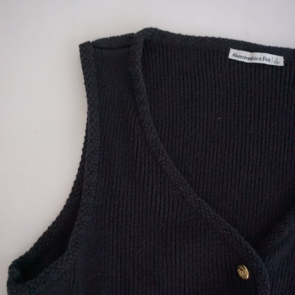 Abercrombie & Fitch Black Button Front Ribbed Knit Sleeveless Sweater Vest L - Picture 6 of 10